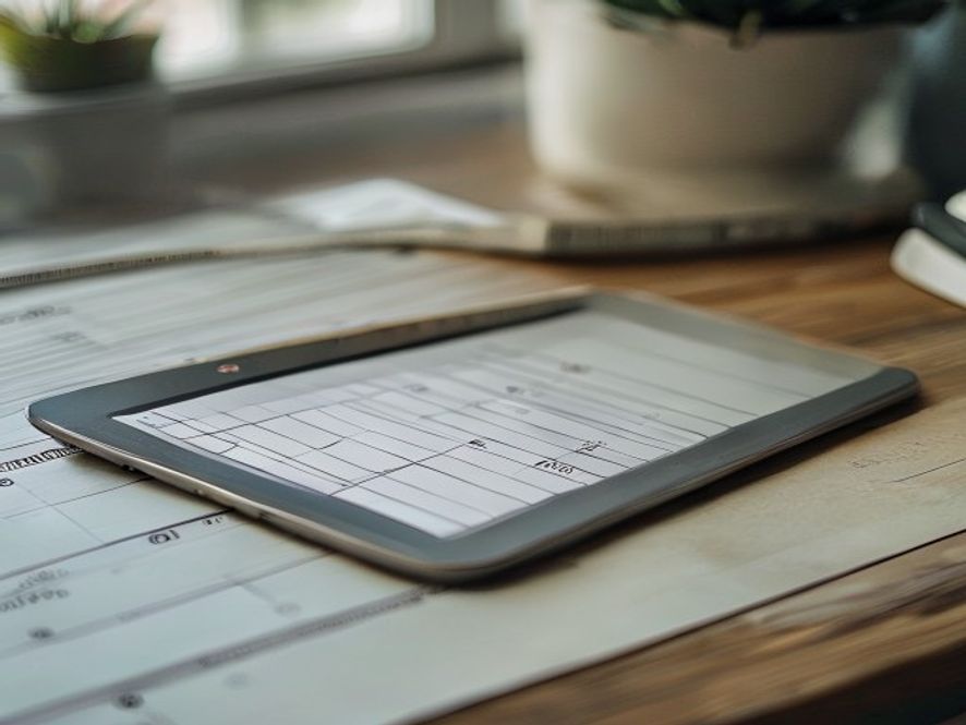 Digitalt audit proces med tablet og kontrolliste på arbejdsbord