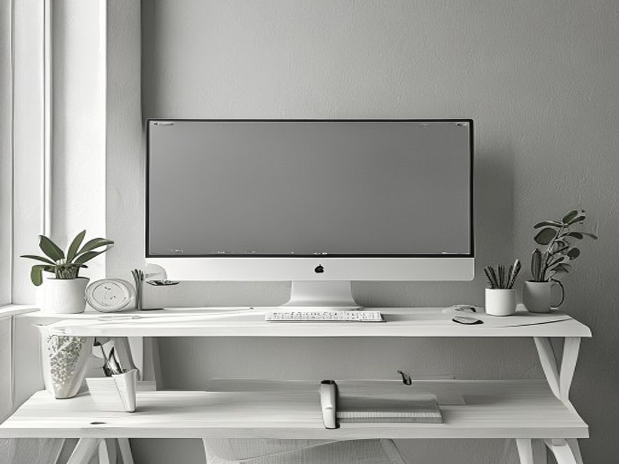Ergonomisk arbejdsstations setup med korrekt bordhjøjde og monitor placering